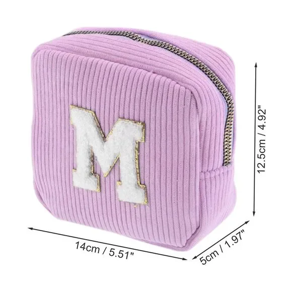 Letter M Pattern Makeup Bag for Travel Pink Purple - Picture 2 of 5